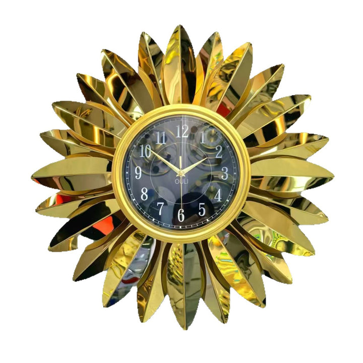 Sunburst Decorative Wall Clock with Leaf Motif
