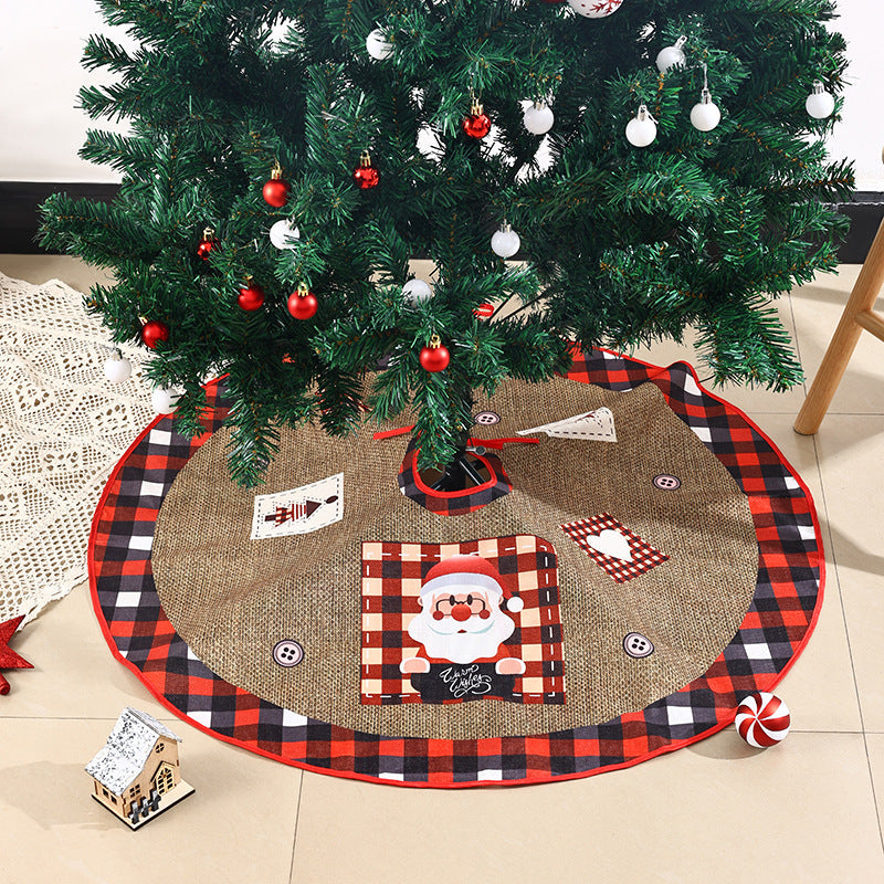 Jute Christmas tree skirt with festive Santa Claus motif