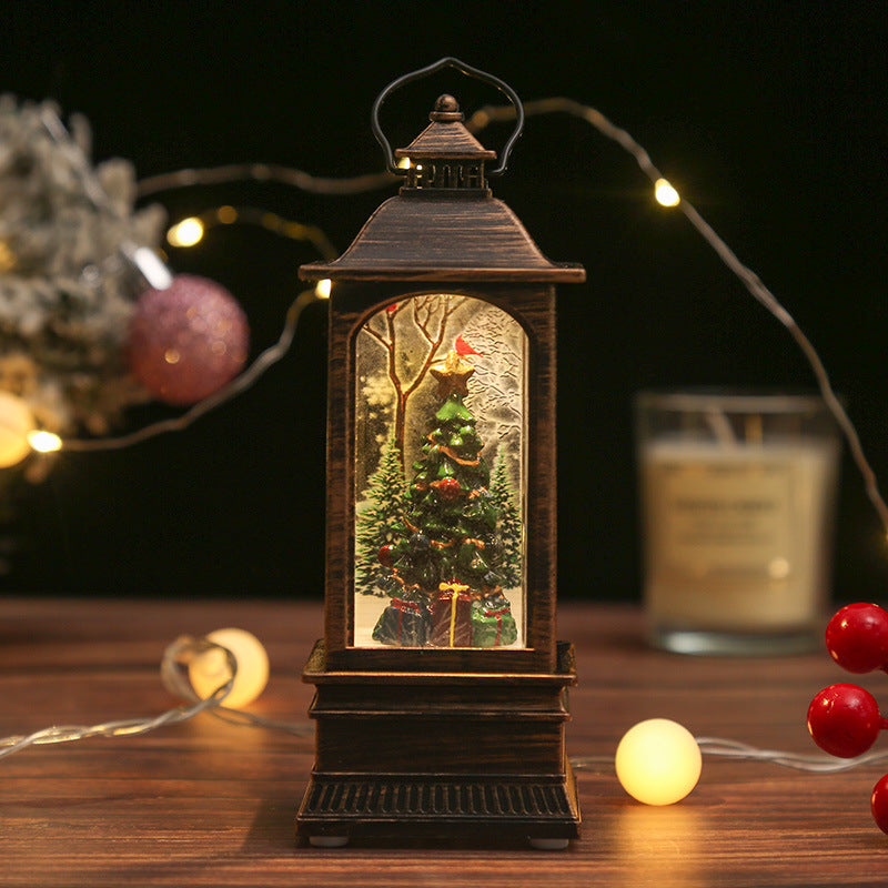 Nostalgic Christmas lantern with glowing snowman