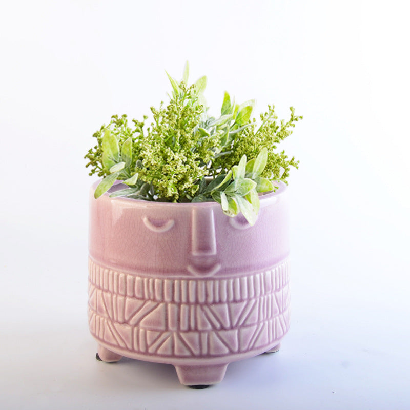 Decorative plant pot with facial features