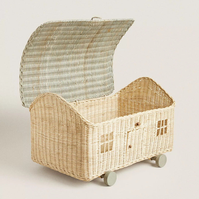 Handcrafted storage basket in house design