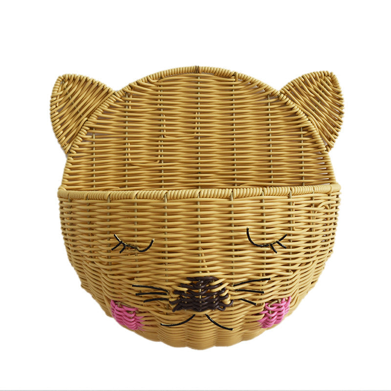 Cute Cat-Shaped Woven Storage Basket
