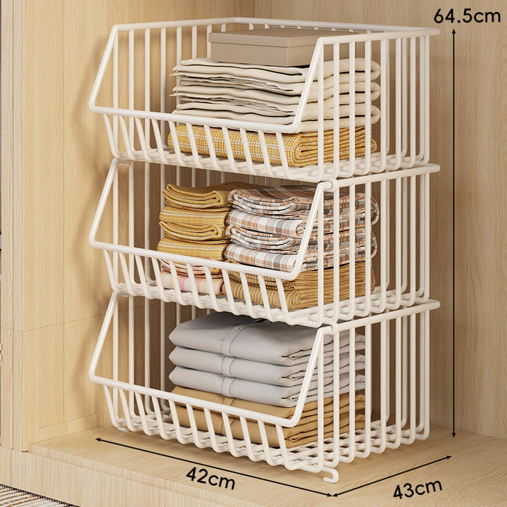Three-Tier Stackable Wire Closet Basket Organizer