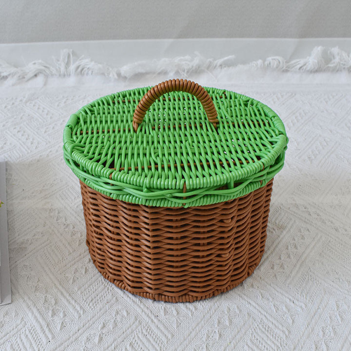 Triple-Compartment Woven Storage Basket