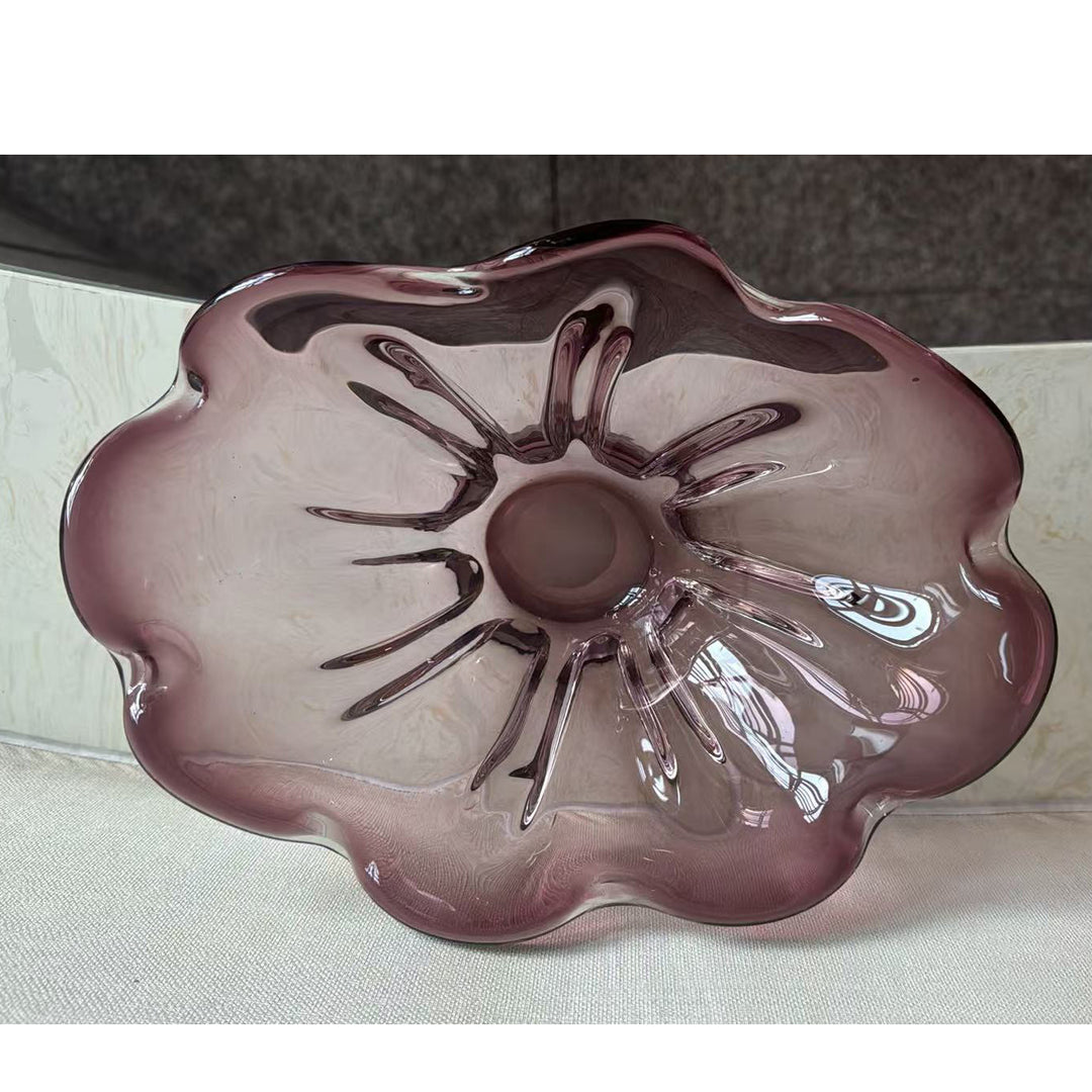 Artisanal Fluted Gradient Mouth-Blown Glass Decorative Centerpiece Bowl