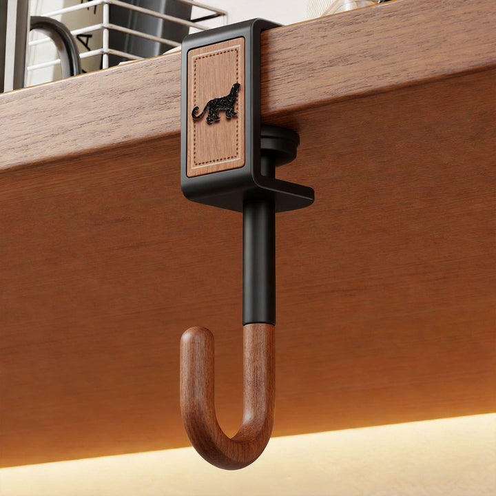 Adjustable Screw-On Under-Desk Hanging Hook with Leather Accent