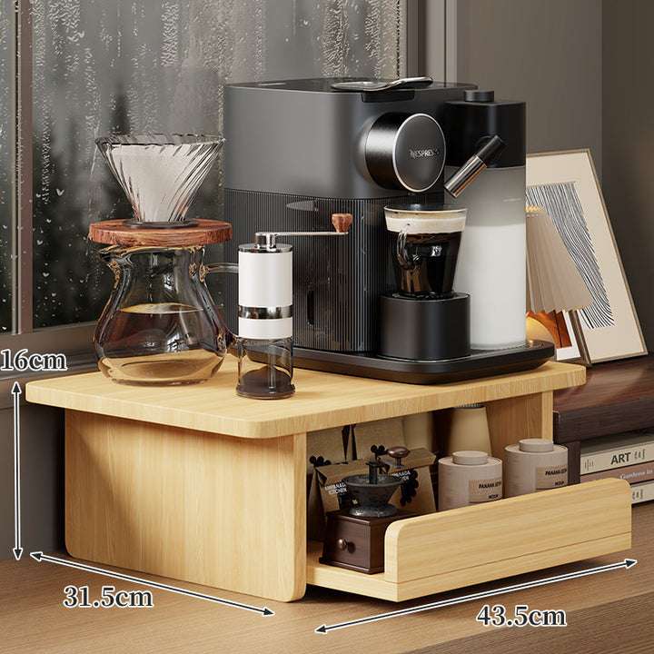 Two-Level Solid Walnut Coffee Station Riser with Pull-Out Drawer