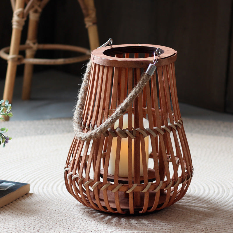 Handcrafted lantern made of wood and wicker