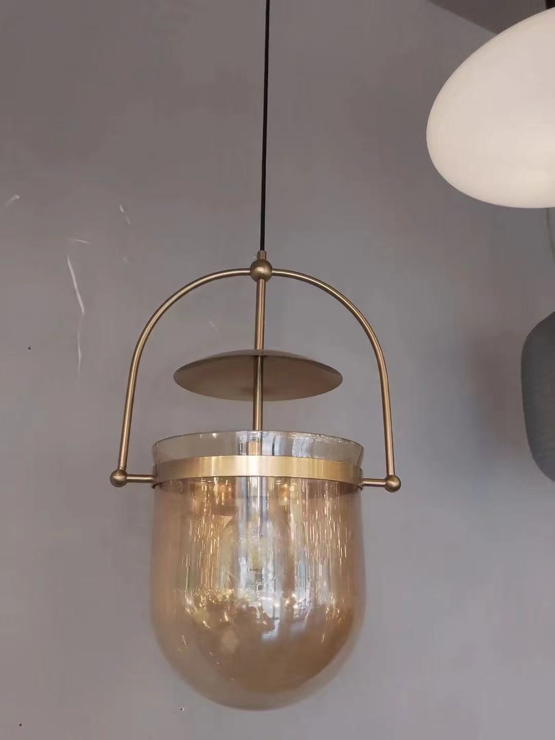 Mouth-blown glass dome pendant light with arch frame