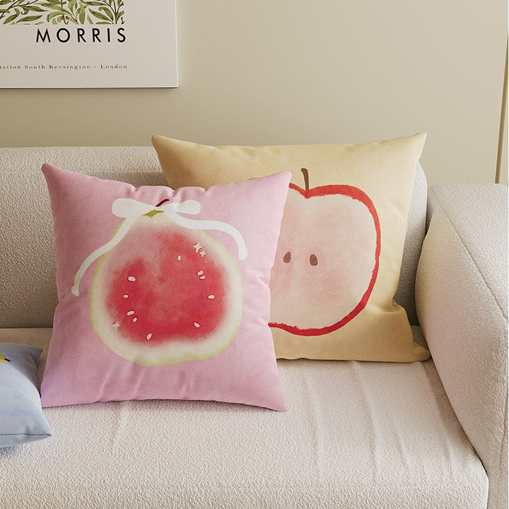 Decorative Square Throw Pillow Cover with Watercolor Lychee Botanical Print and Hidden Zipper