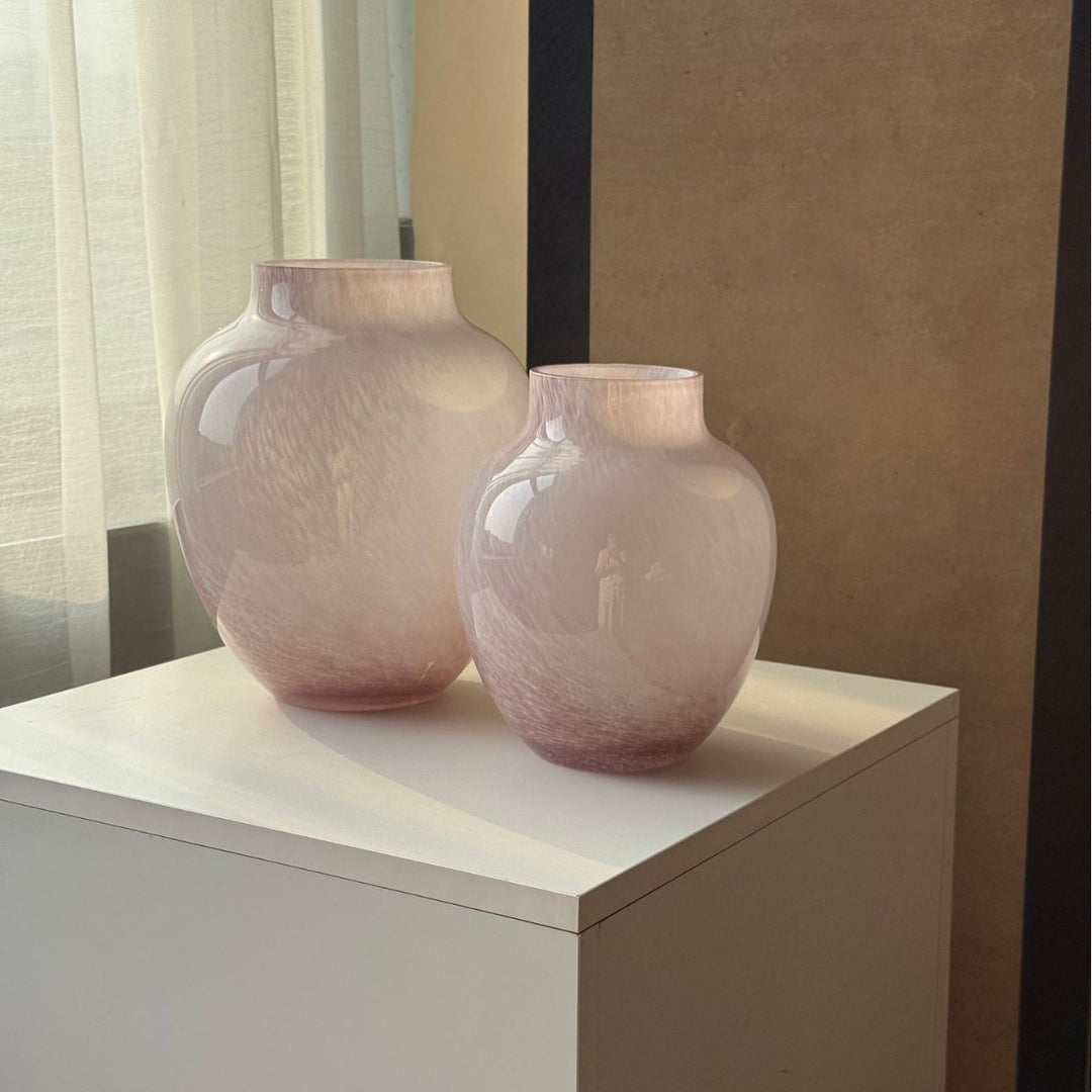 Large Hand-Blown Swirled Glass Decorative Vase