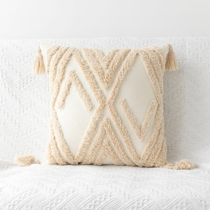 Textured Tassel Accent Throw Pillow