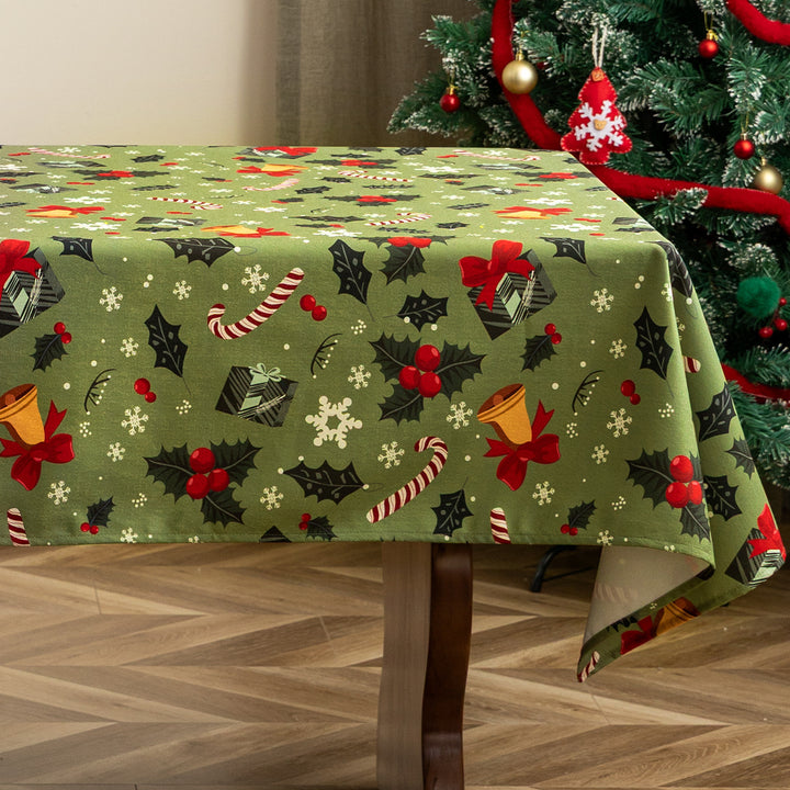 Festive tablecloth with Santa Claus illustration and wipeable surface