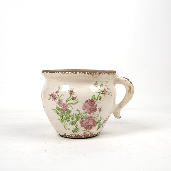 Decorative ceramic pot with floral pattern