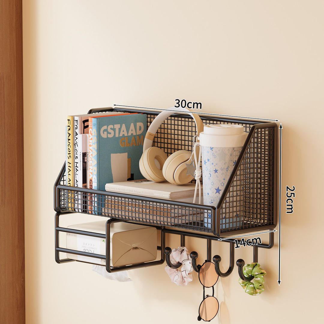 Wall-mounted mesh storage shelf