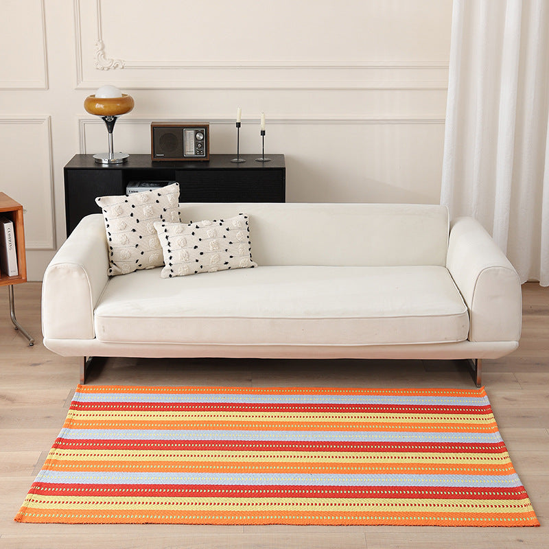 Striped Flat-Woven Cotton Rug in Kilim Style