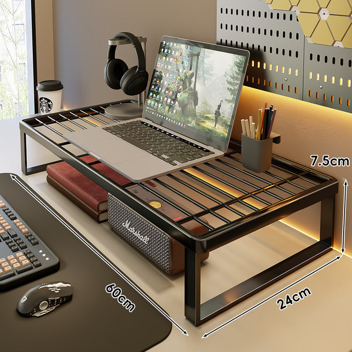 Ventilated Metal Grid Laptop & Monitor Riser with Under-Storage Shelf