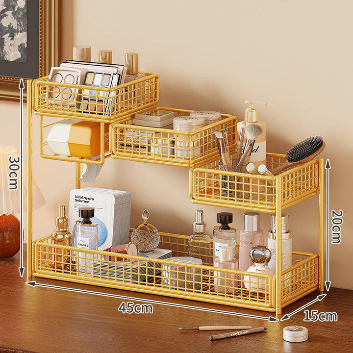Multi-Level Mesh Countertop Makeup and Skincare Organizer with Tissue Slot