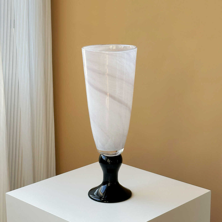 Speckled Art Glass Tall Pedestal Decorative Vase