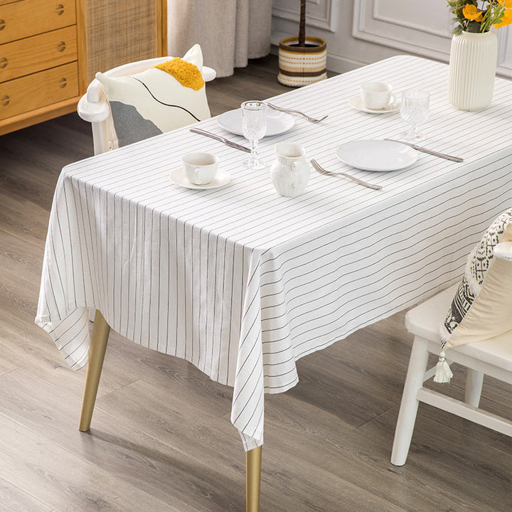 Rectangular tablecloth made of cotton-linen blend with embossed polka dot pattern and water-repellent surface