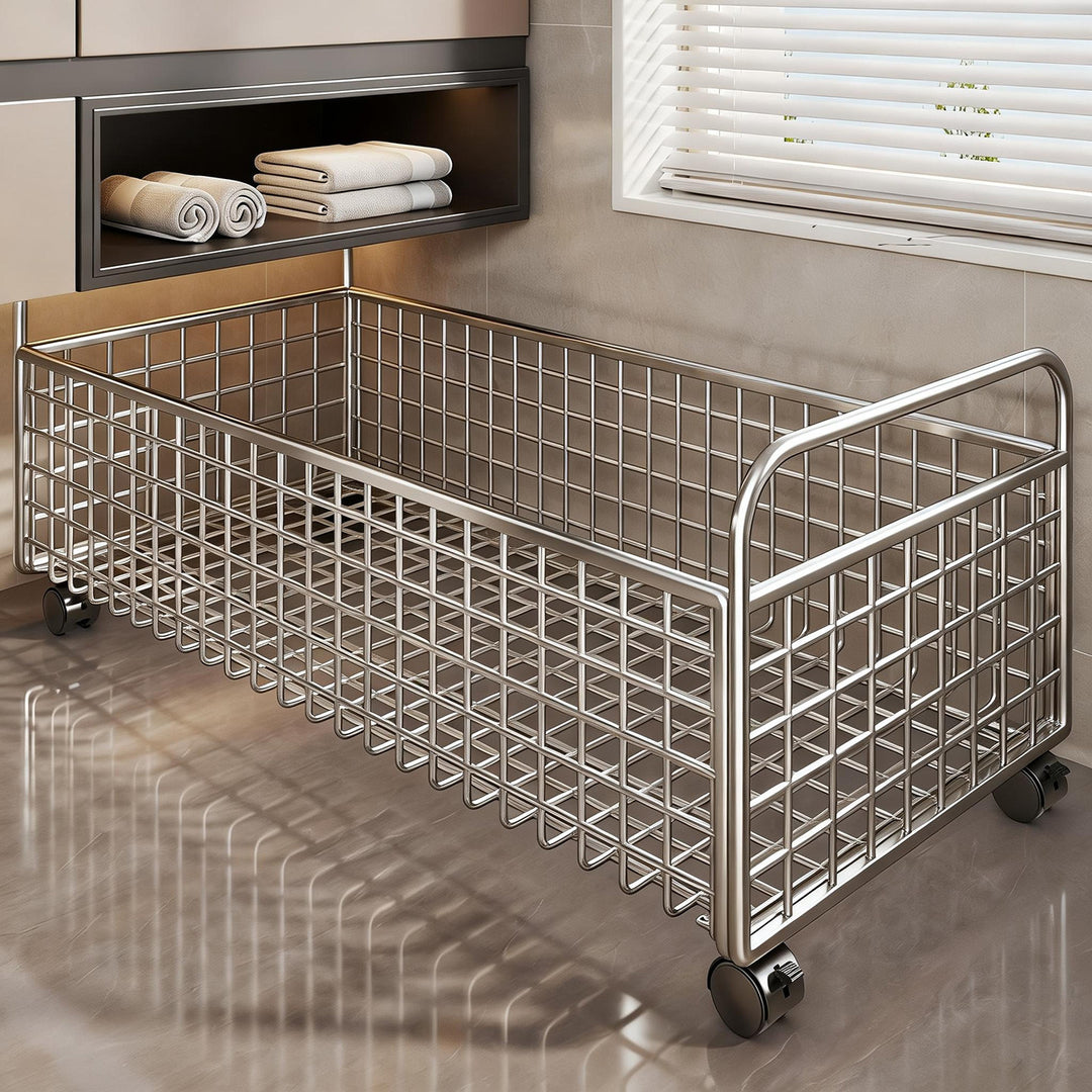 Metal Grid Storage Basket with Carry Handles for Shelving and Cabinet Organization