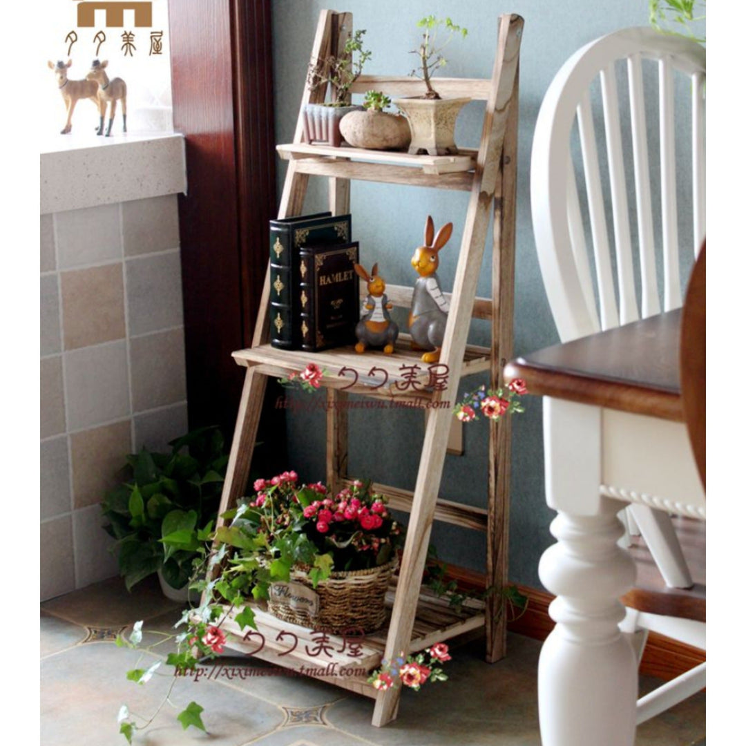 Multi-Tiered Wooden Ladder Shelf