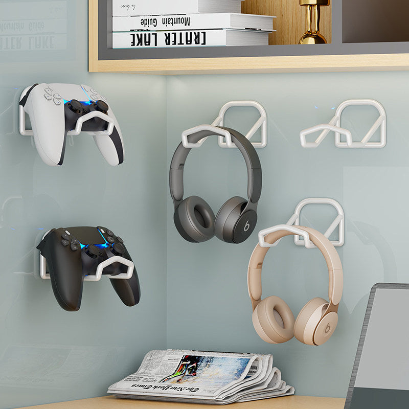 Wall-Mounted Headphone and Game Controller Rack with Foldable Hooks