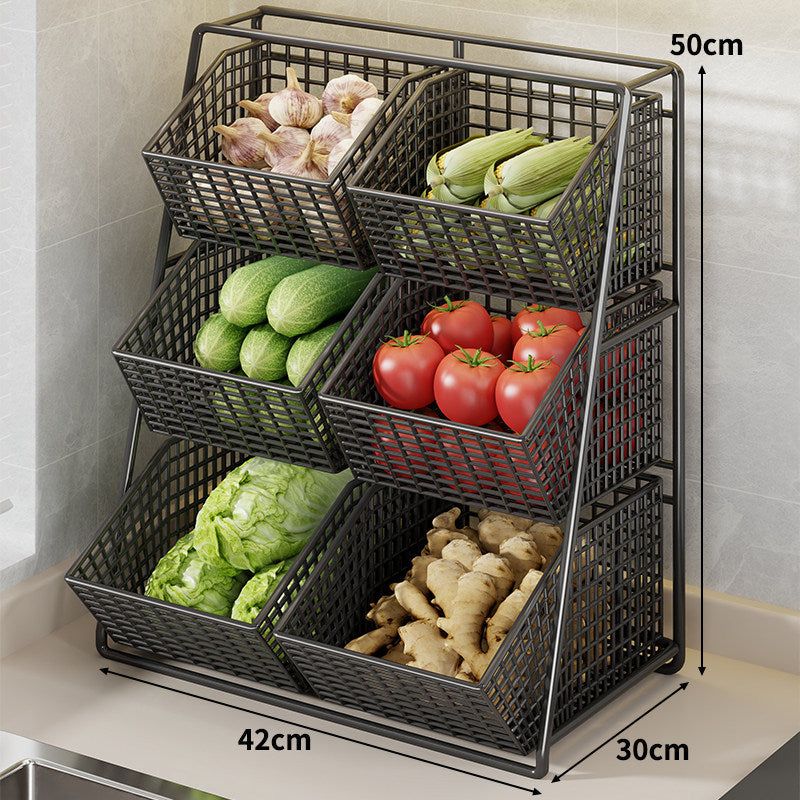 Six-Basket Tiered Mesh Countertop Produce Organizer