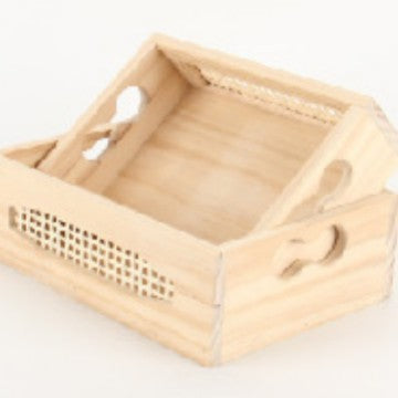 Wood storage box with decorative mesh elements