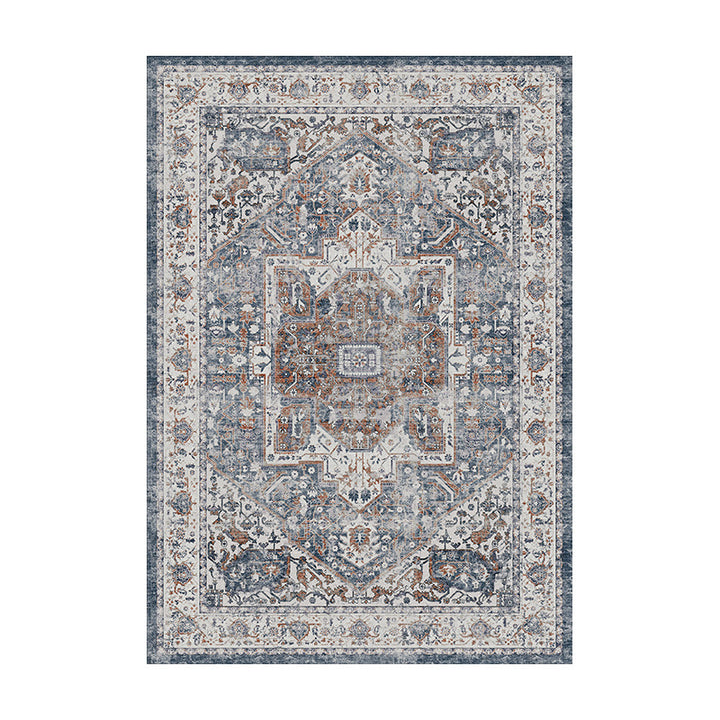 Vintage Distressed Persian-Style Machine-Woven Low-Pile Area Rug
