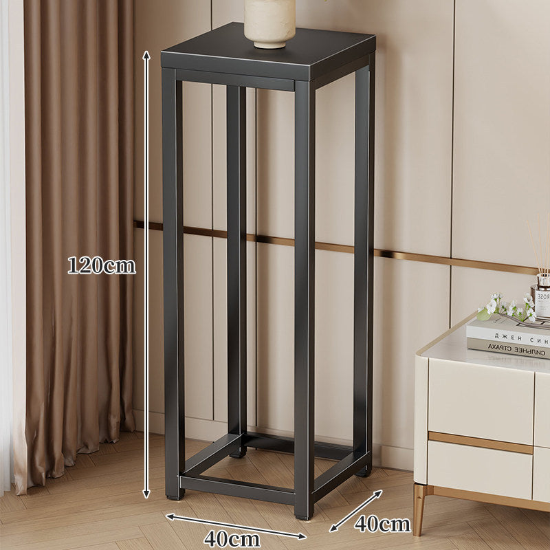 Tall Marble-Top Decorative Plant Pedestal with Slim Metal Frame