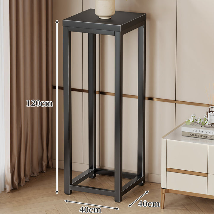 Tall Marble-Top Decorative Plant Pedestal with Slim Metal Frame