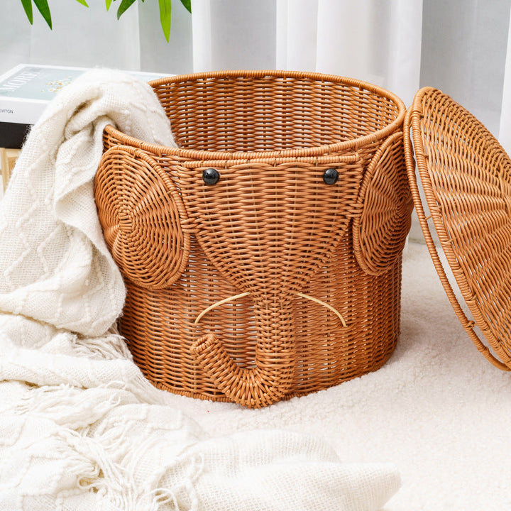 Elephant-Shaped Woven Storage Basket