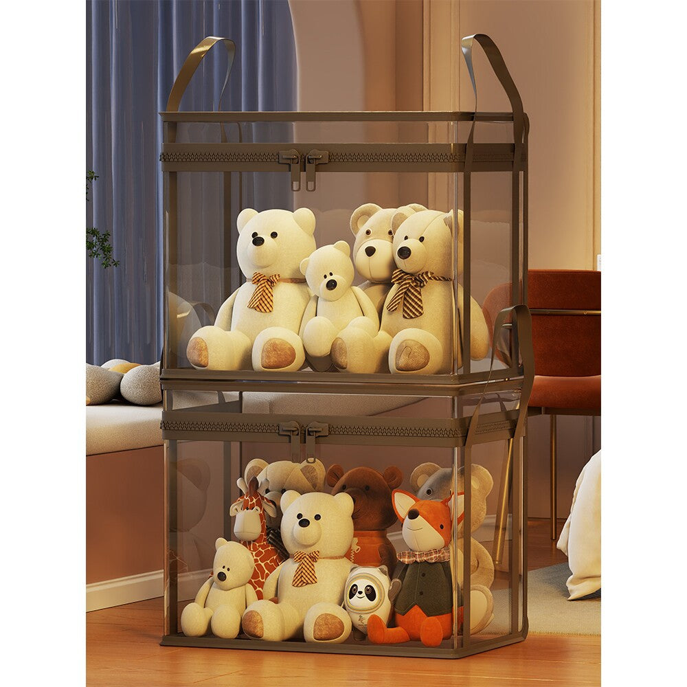 Transparent Zippered Foldable Storage Box with Reinforced Carry Handles