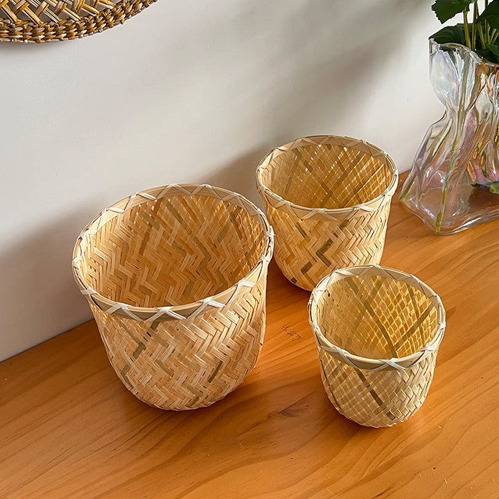 Handcrafted storage basket made of bamboo fiber