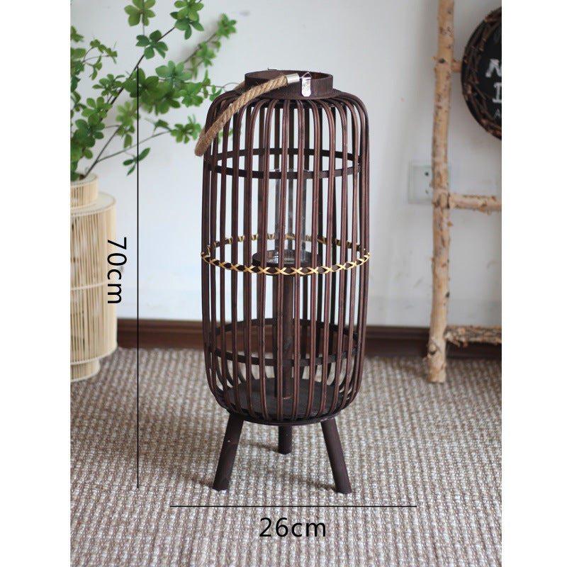 Stylish lantern made of rattan with wooden frame