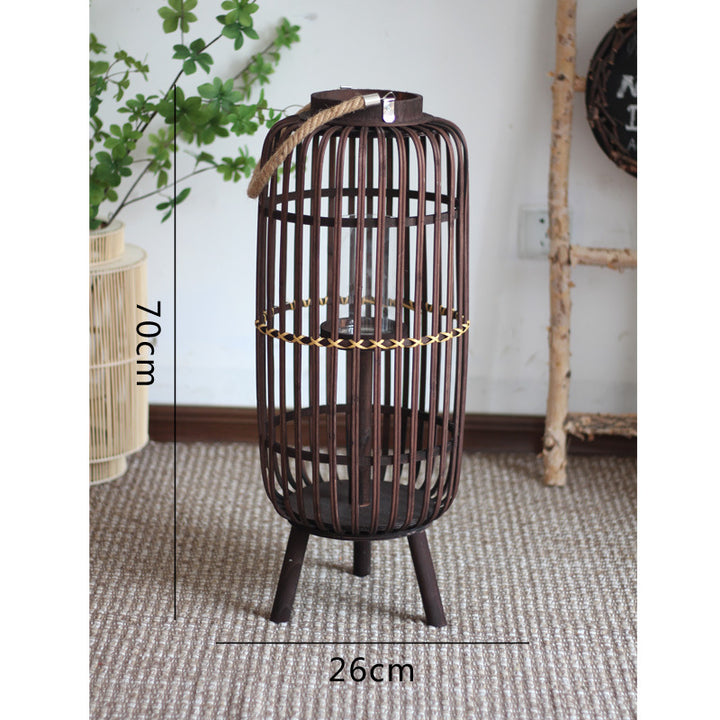 Stylish lantern made of rattan with wooden frame