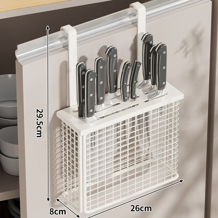 Over-Door Knife Block and Mesh Utensil Storage Organizer