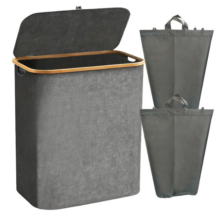 Laundry separation system with bamboo lid and multiple compartments