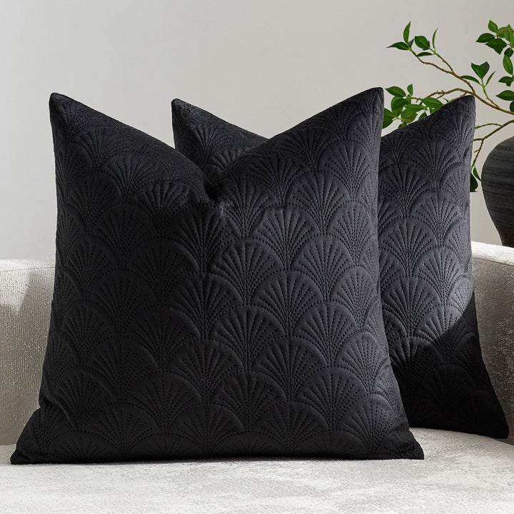Embroidered Scallop-Pattern Cotton Decorative Throw Pillow Cover