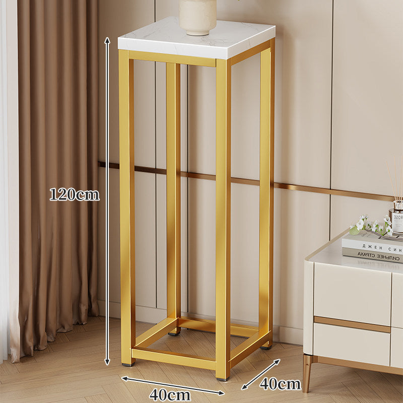Tall Marble-Top Decorative Plant Pedestal with Slim Metal Frame