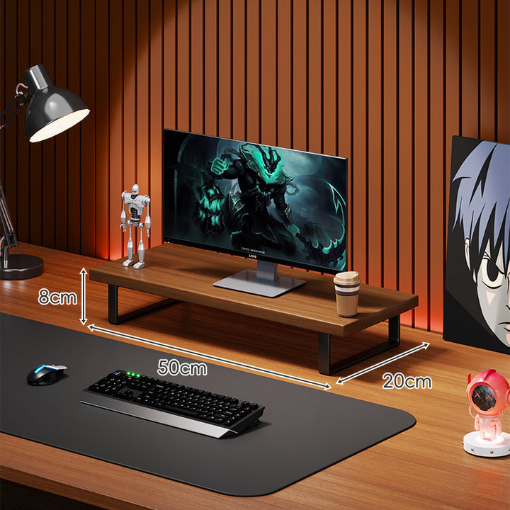 Elevated Solid Wood Ergonomic Monitor Riser Shelf with Metal Frame Stand