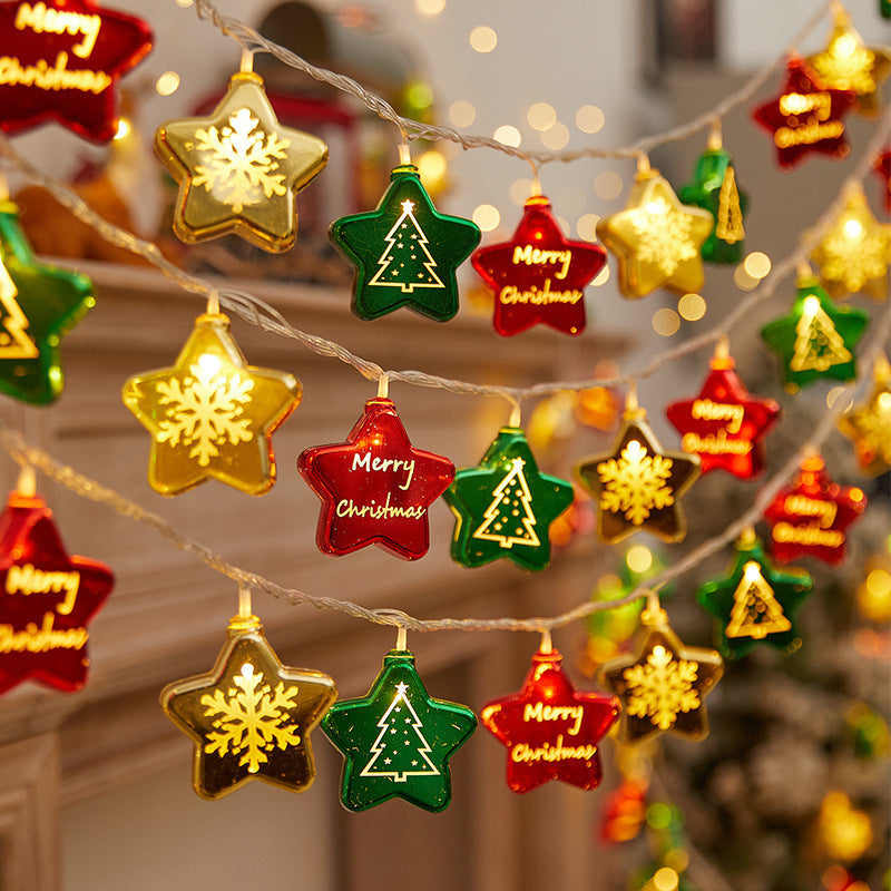 Festive string lights with Christmas ornaments