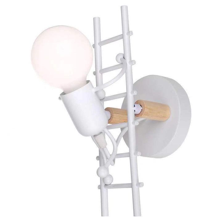Sculptural wall lamp with opal glass globe and decorative ladder frame