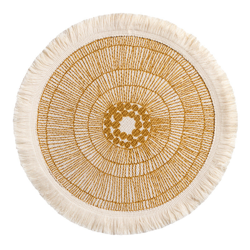 Round woven Boho rug mat with decorative fringes