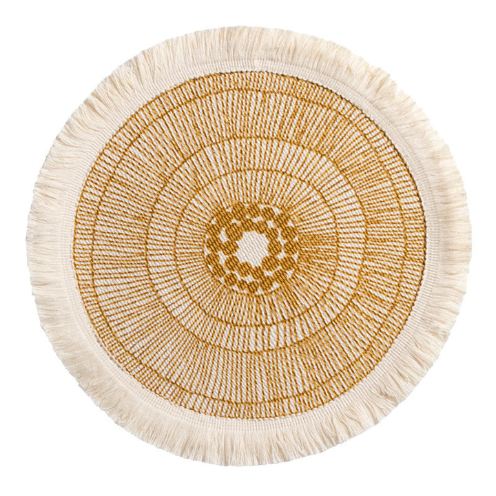 Round woven Boho rug mat with decorative fringes