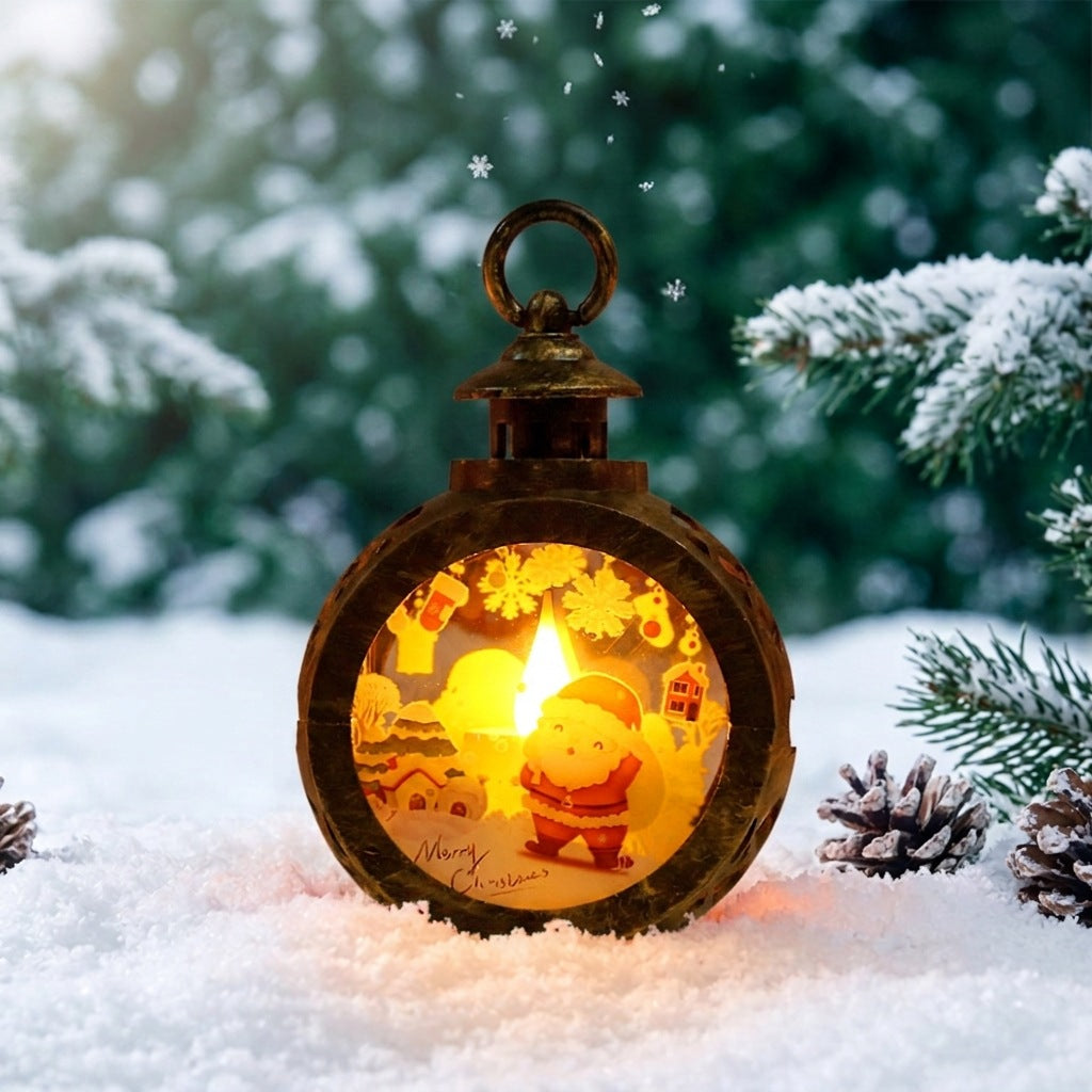 Christmas lantern with LED flame and festive design