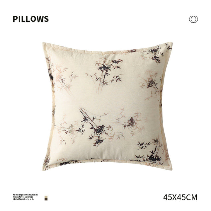 Square decorative cushion with bamboo print and cotton-linen cover