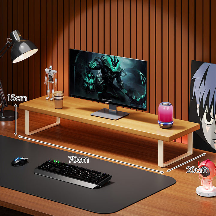 Elevated Solid Wood Ergonomic Monitor Riser Shelf with Metal Frame Stand