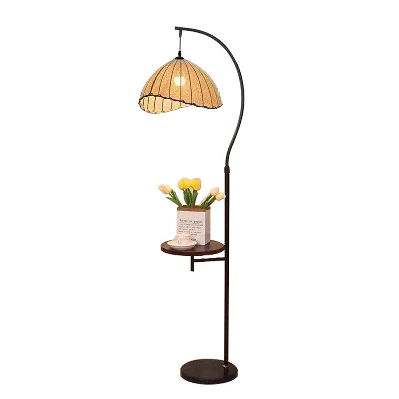 Stylish arc floor lamp with integrated side table